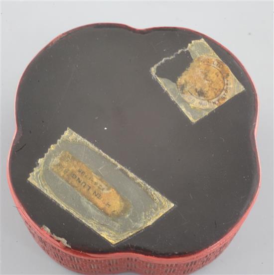 A Chinese two-colour cinnabar lacquer quatrefoil-shaped box, Qianlong period, 7.5cm wide